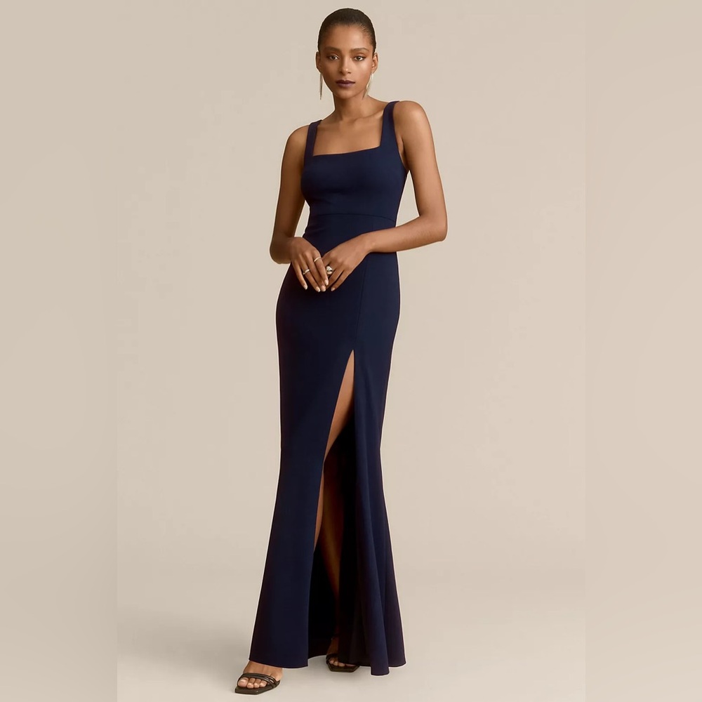 BHLDN Blake Square-Neck Stretch Crepe Maxi Dress XL Navy Bridesmaid Black Tie